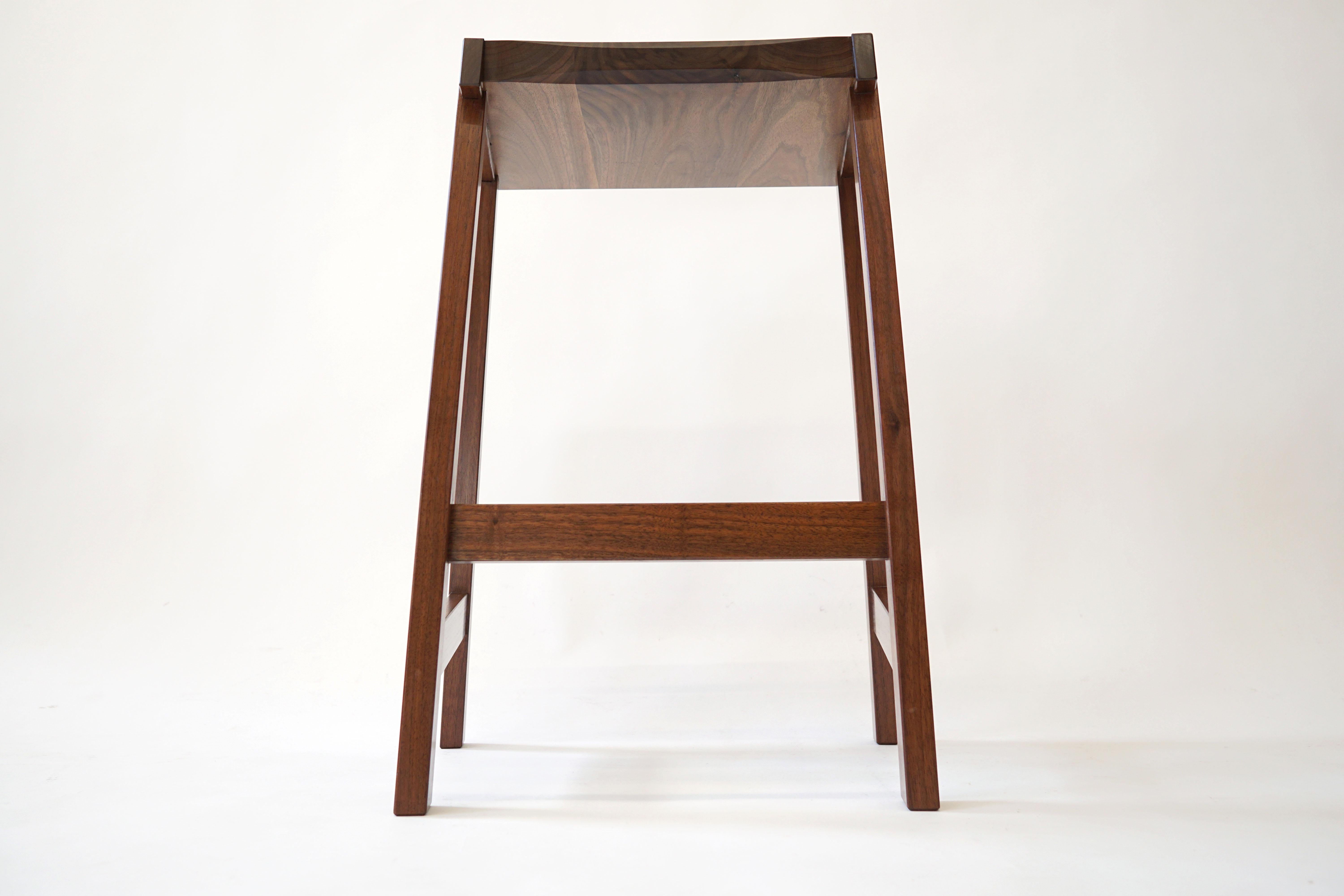 Montrose Stool in Walnut, Exposed Joinery with a Hand Carved Seat For Sale 7