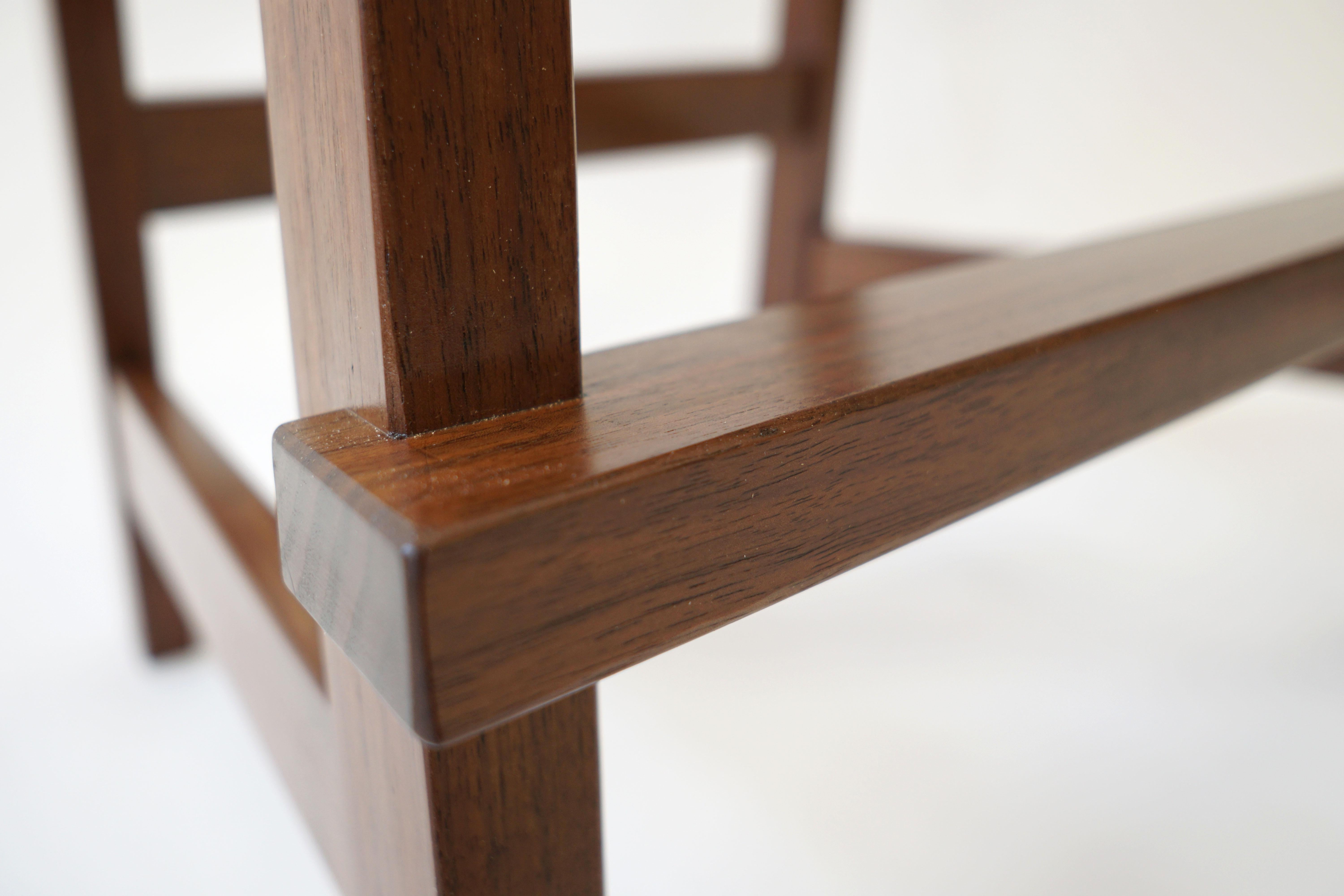 Montrose Stool in Walnut, Exposed Joinery with a Hand Carved Seat For Sale 2