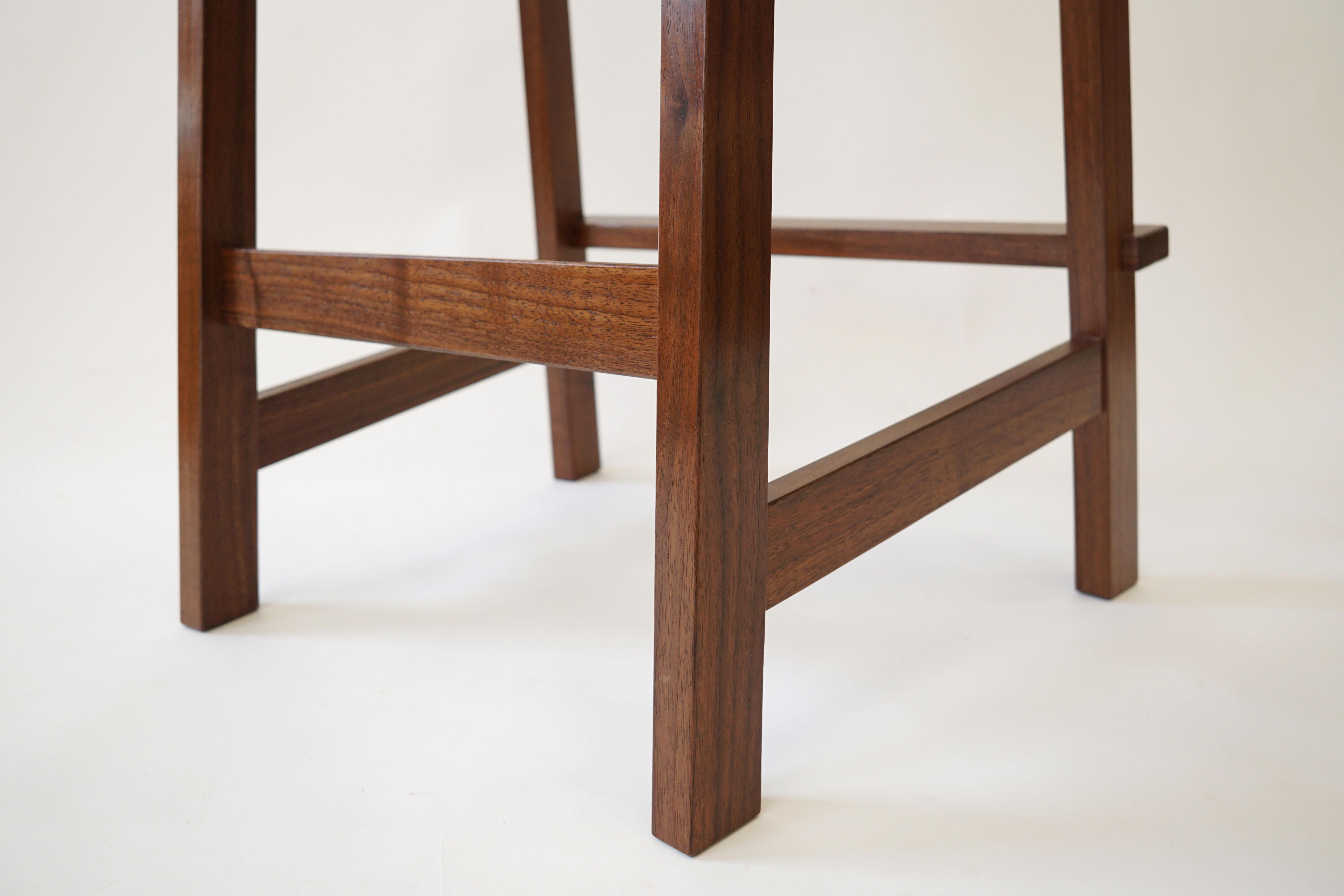 Montrose Stool in Walnut, Exposed Joinery with a Hand Carved Seat For Sale 3