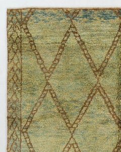 Modern Handmade Moroccan Rug in Sage Green, Blue, Brown. 100% Wool. Custom Opt.