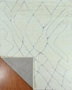Handmade Moroccan Berber Style High-Pile Wool Rug in Ivory with Subtle Pattern