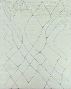 Handmade Moroccan Berber Style High-Pile Wool Rug in Ivory with Subtle Pattern