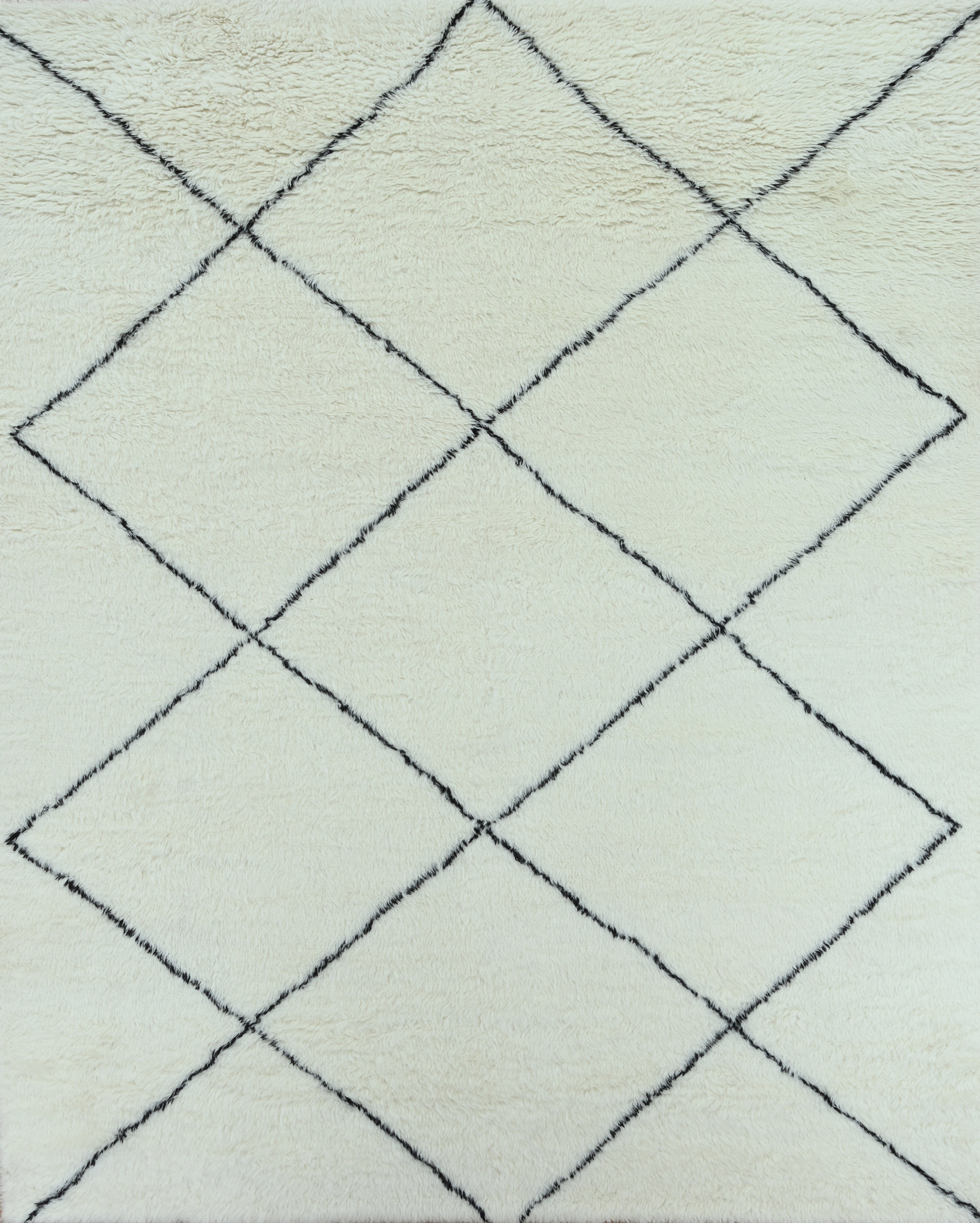 Handmade Moroccan Berber Style Wool Rug in Ivory with Black Diamond Lattice