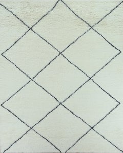 Handmade Moroccan Berber Style Wool Rug in Ivory with Black Diamond Lattice