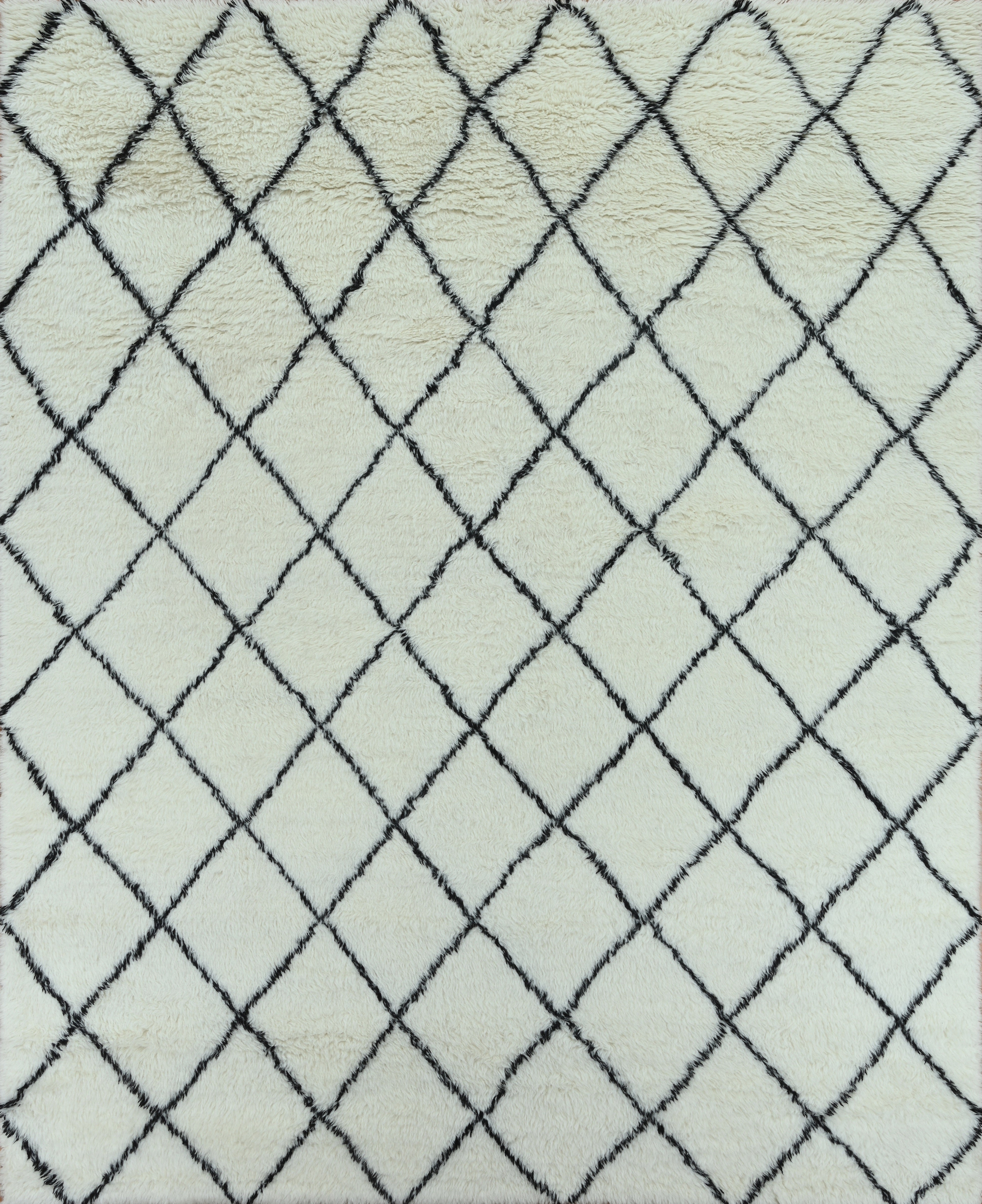 Handmade Moroccan Berber Style Wool Rug in Ivory with Black Diamond ...