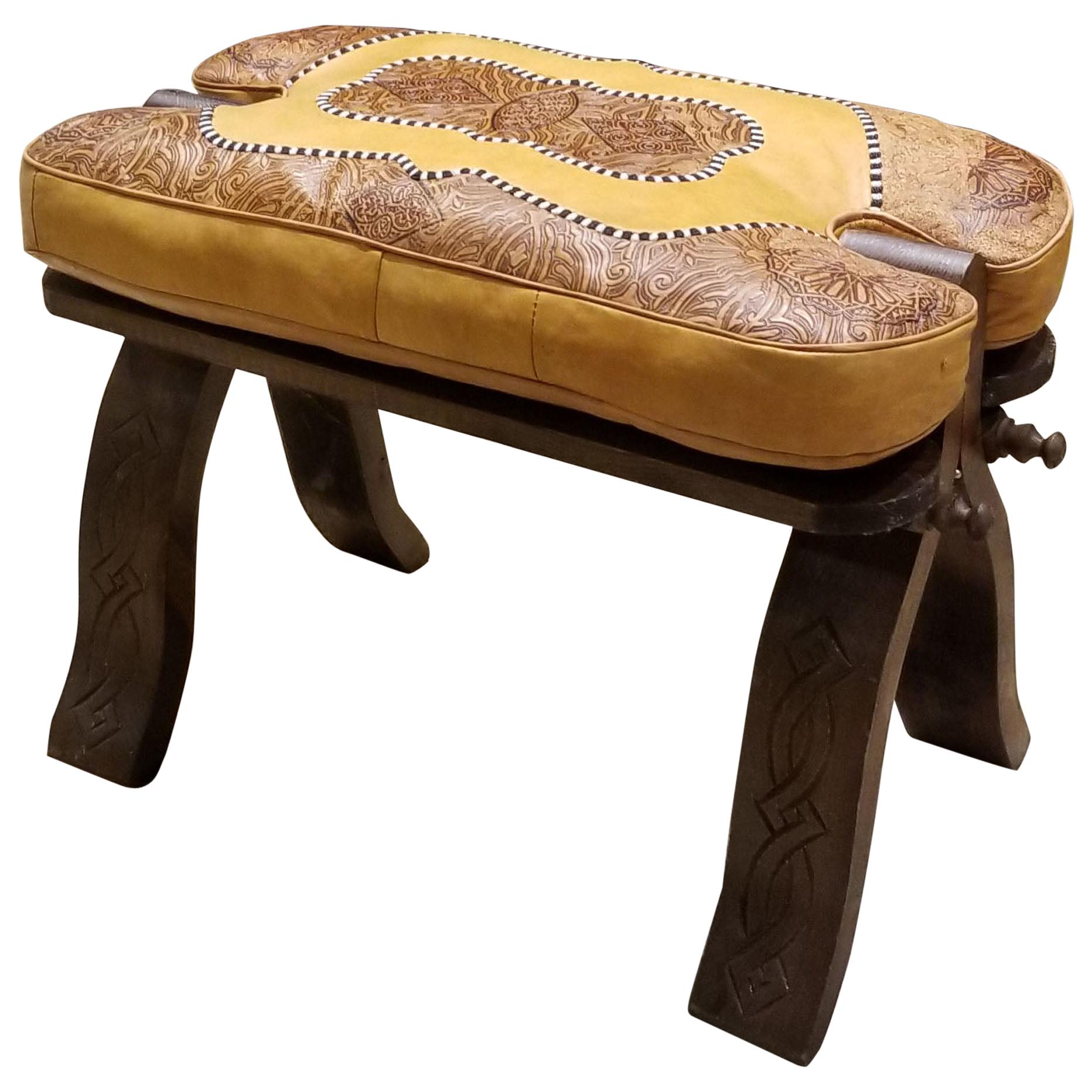  Handmade Moroccan Camel Seat, Ditressed Cushion For Sale