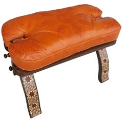 Handmade Moroccan Camel Seat, Orange Cushion