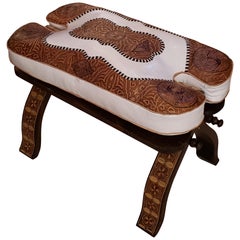 Handmade Moroccan Camel Seat, Tan / White Cushion