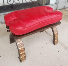 Handmade Moroccan Camel Stool, Red Cushion
