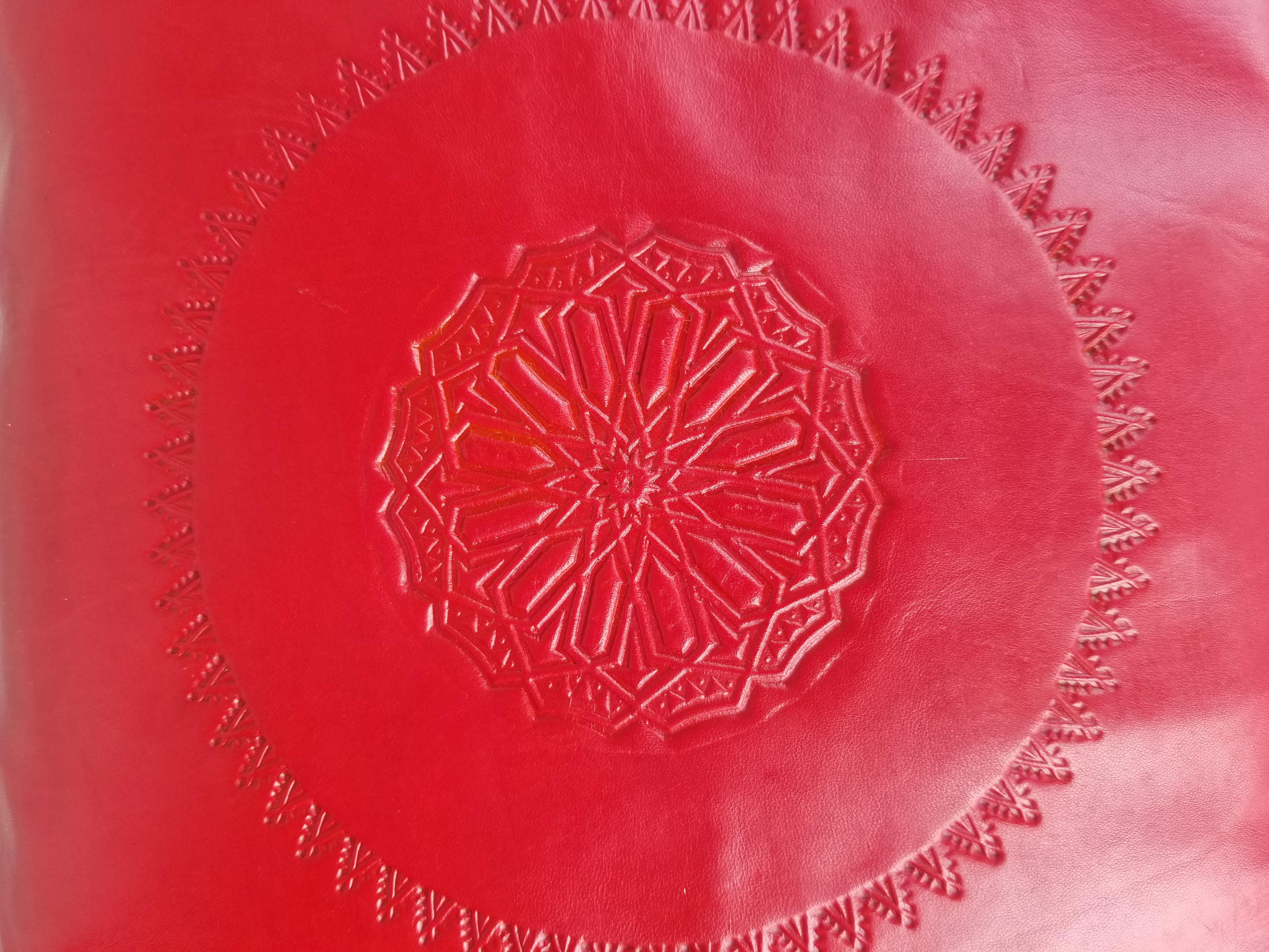 Contemporary Handmade Moroccan Camel Stool, Red Cushion For Sale
