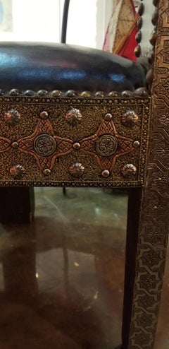 Handmade Moroccan Cedar Wood Bench, Leather Cushion