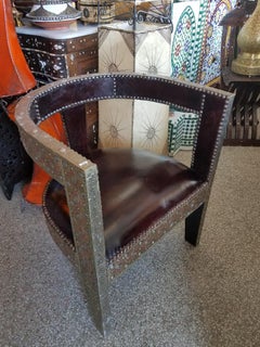 Handmade Moroccan Cedar Wood Chair, Leather Cushion