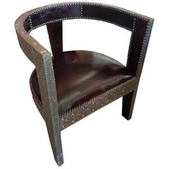 Handmade Moroccan Cedar Wood Chair, Leather Cushion