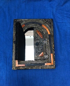 Handmade Moroccan Mosque Wall Mirror with Doors, Camel Bone, Ebony and Brass