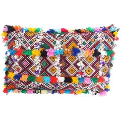 Vintage Handmade Moroccan Multicolored Kilim Style Pillow