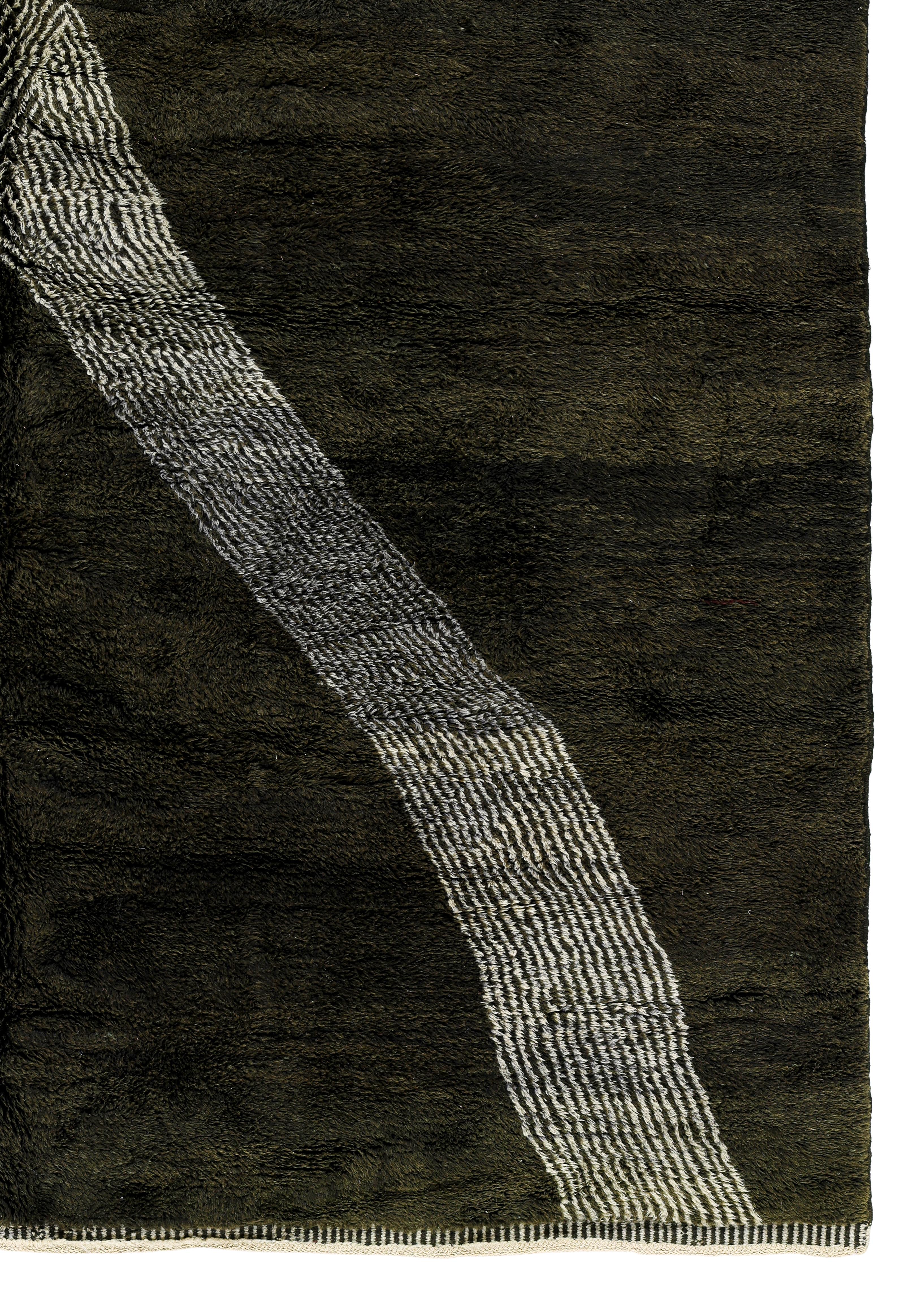 Handmade Moroccan Rug with Crisscross Ivory Stripe on Charcoal Wool Ground For Sale 3