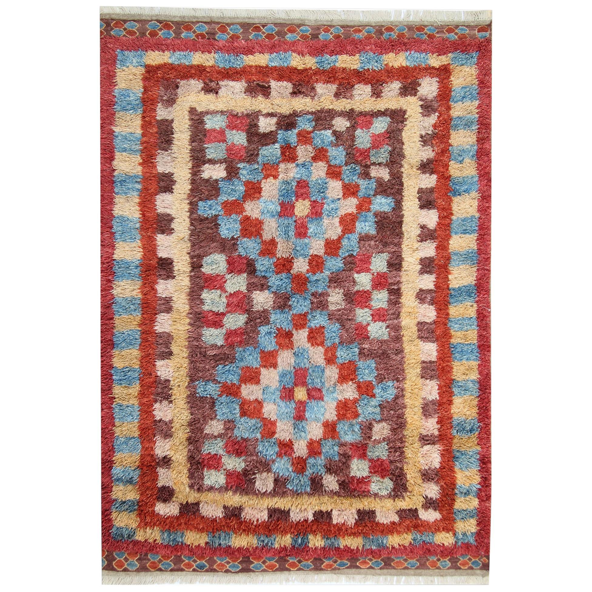 Alfombra hecha a mano Alfombras marroquíes, alfombras shag, alfombra primitiva rosa y roja en venta