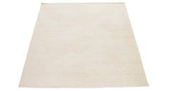 Handmade Moroccan Style Beige Wool Rug With Minimalist Design