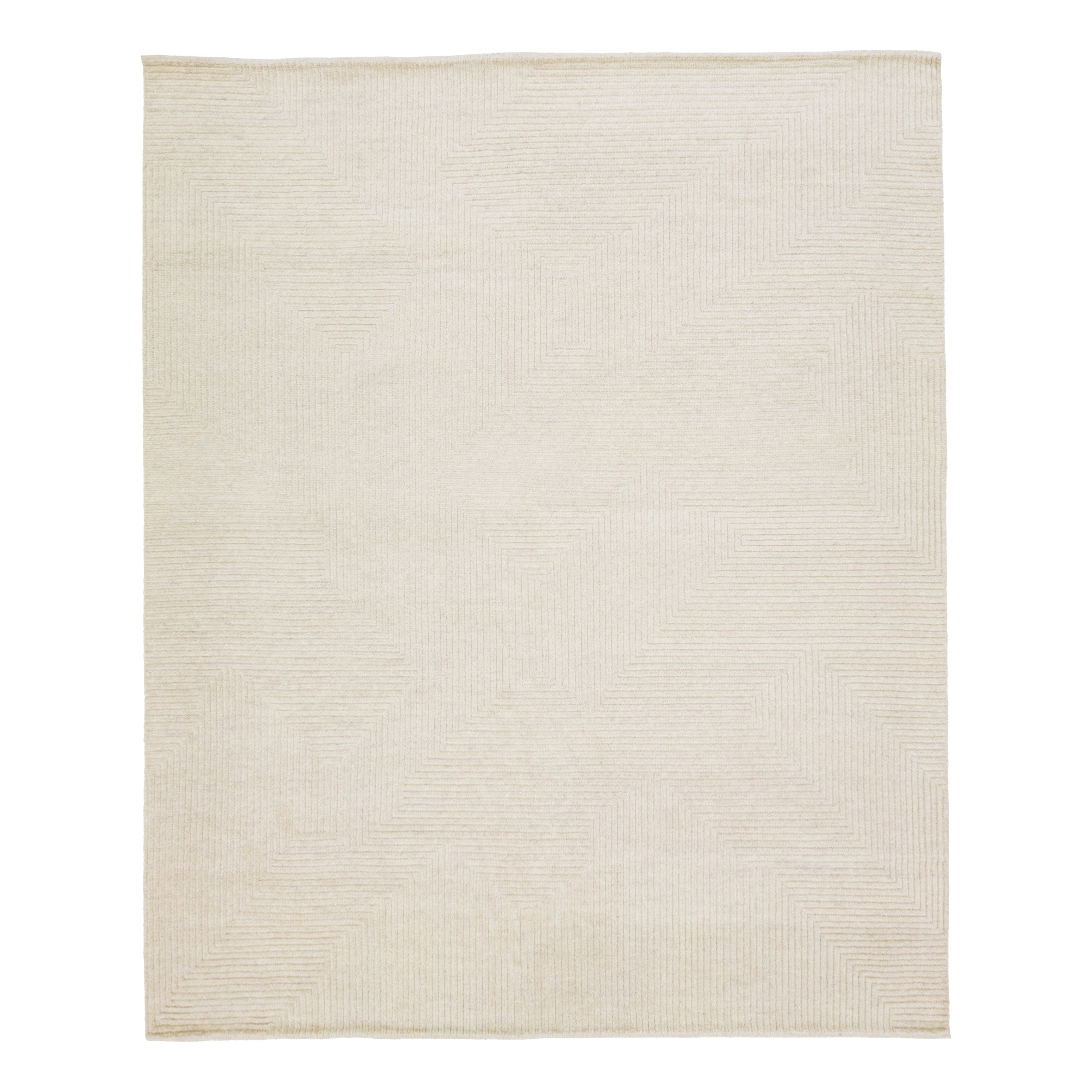 Tapis en laine beige de style marocain fait à la main avec un design minimaliste en vente