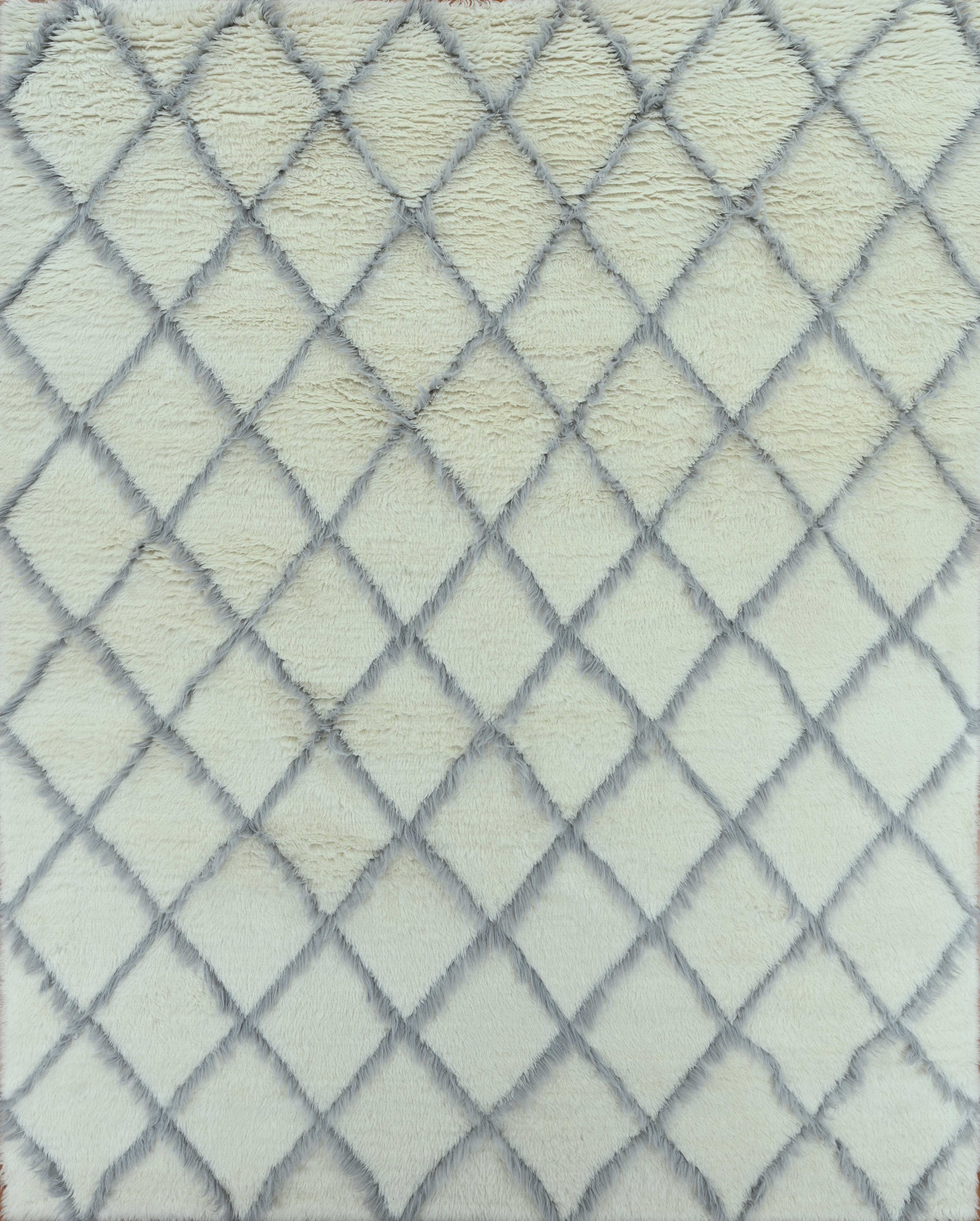 Handmade Moroccan Style Beni Ourain Wool Rug Ivory & Soft Grey Diamond Pattern