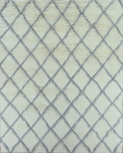 Handmade Moroccan Style Beni Ourain Wool Rug Ivory & Soft Grey Diamond Pattern