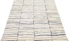 Handmade Moroccan Style Modern Wool Rug With Abstract Motif In Ivory