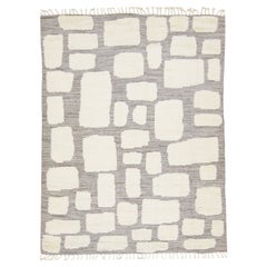 Handmade Moroccan Style Modern Wool Rug with Gray and Ivory Motif