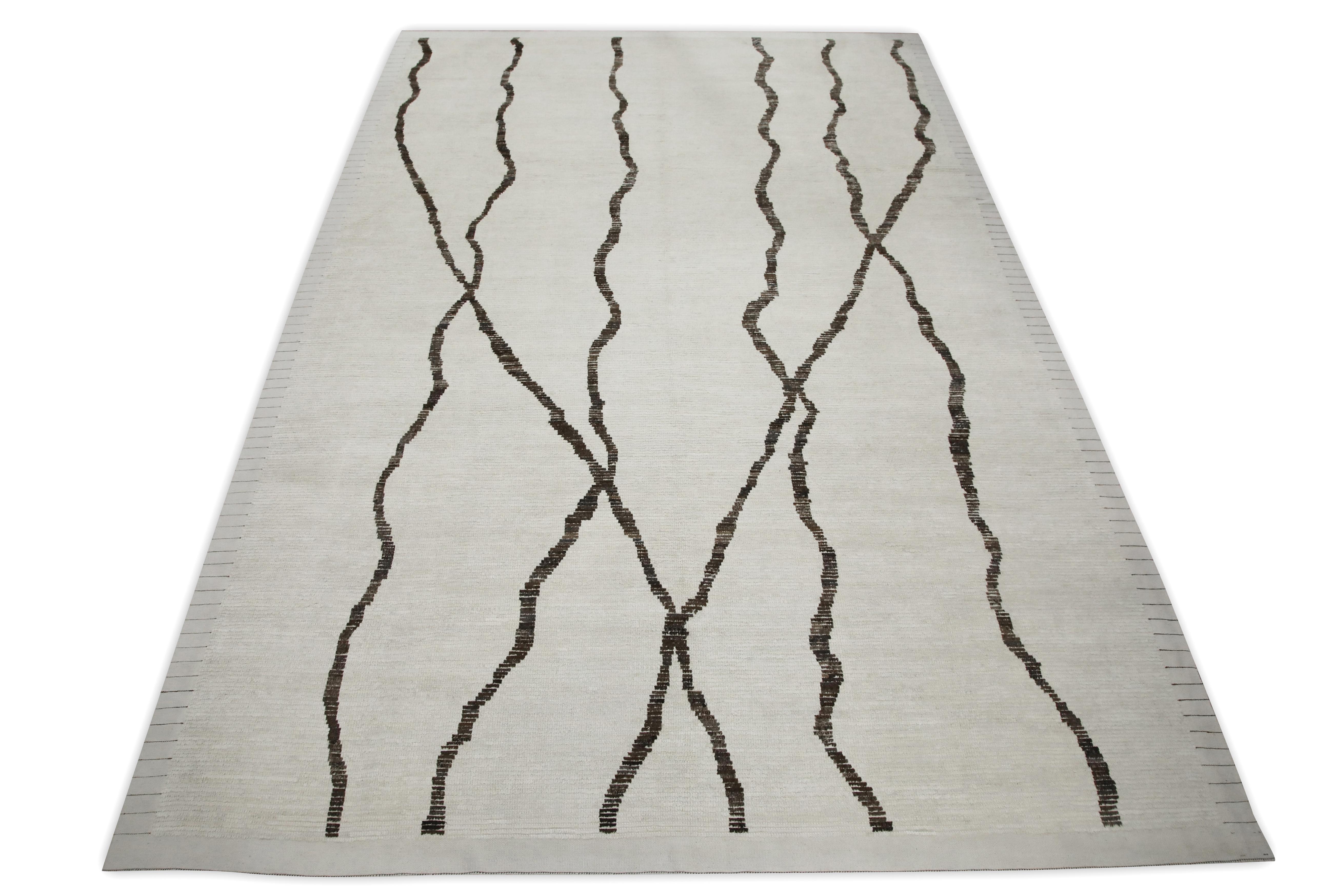 Tapis de style marocain fait à la main Tapis de laine marron et beige 9'10
