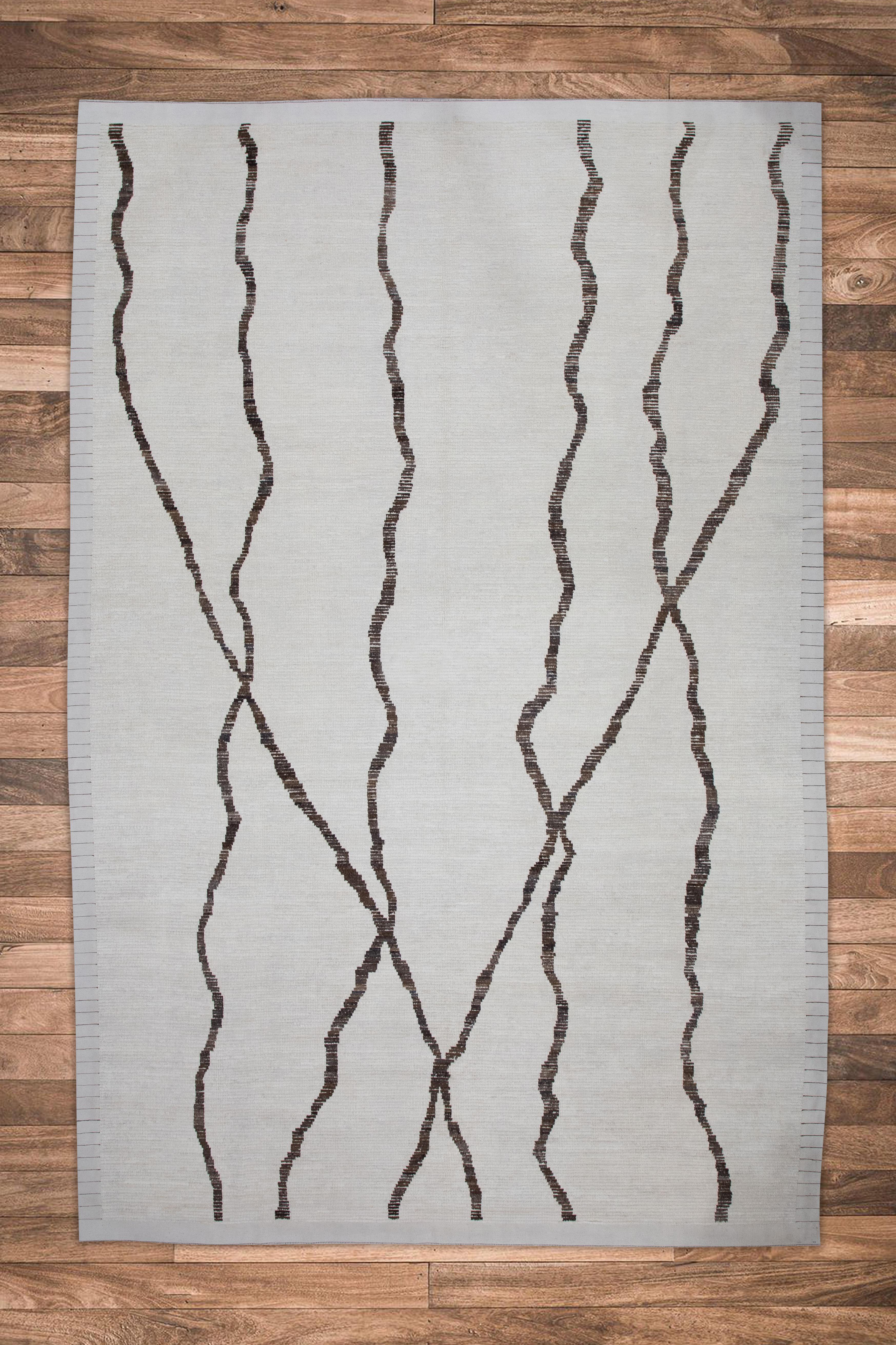 XXIe siècle et contemporain Tapis de style marocain fait à la main Tapis de laine marron et beige 9'10