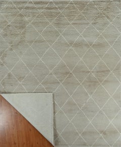 Handmade Moroccan Style Tone-on-Tone Wool Rug in Soft Camel with Diamond Pattern