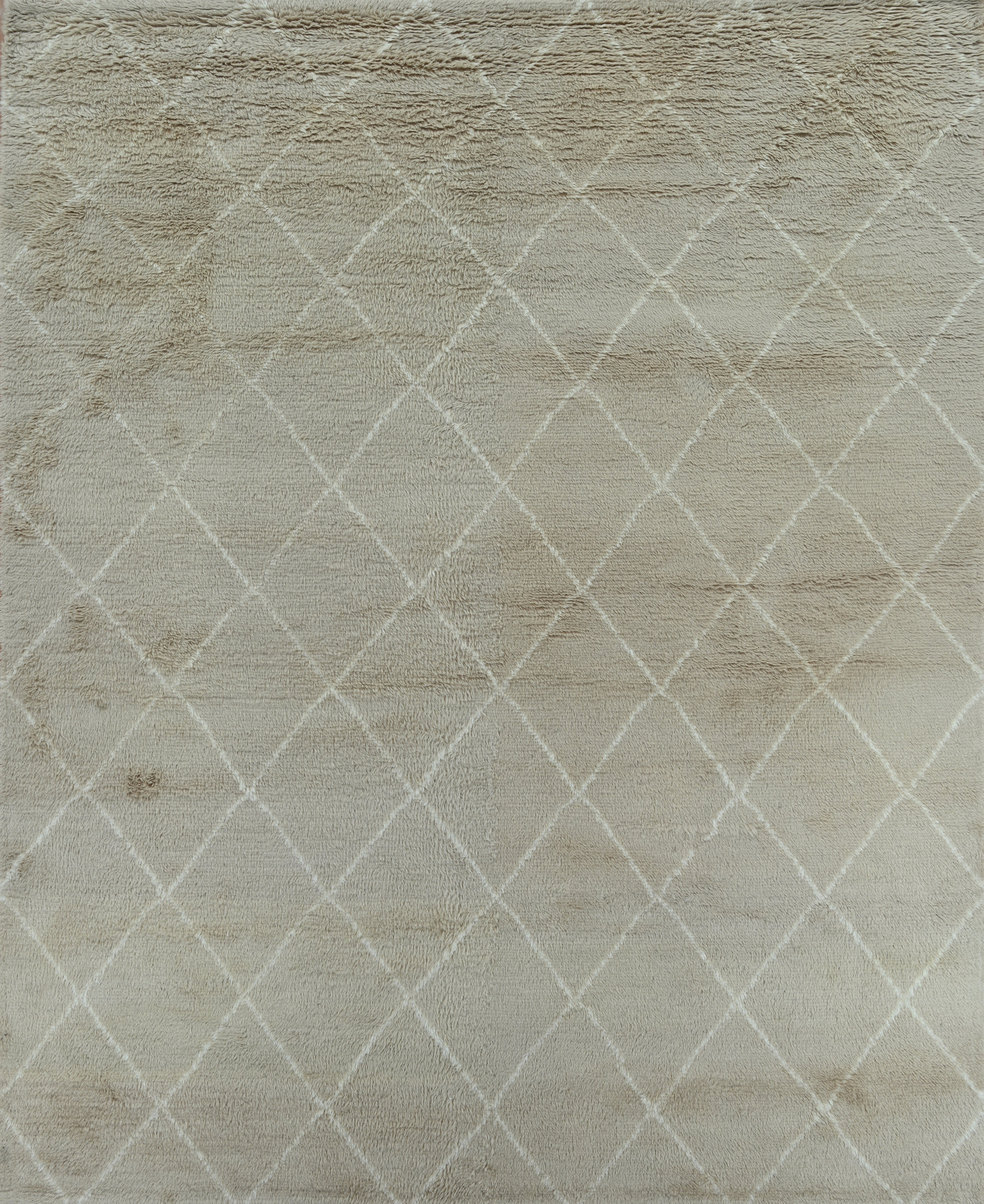 Handmade Moroccan Style Tone-on-Tone Wool Rug in Soft Camel with Diamond Pattern For Sale