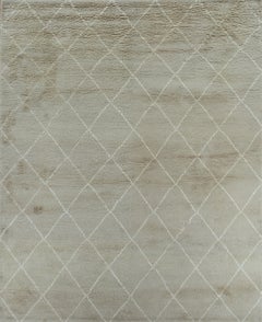 Handmade Moroccan Style Tone-on-Tone Wool Rug in Soft Camel with Diamond Pattern