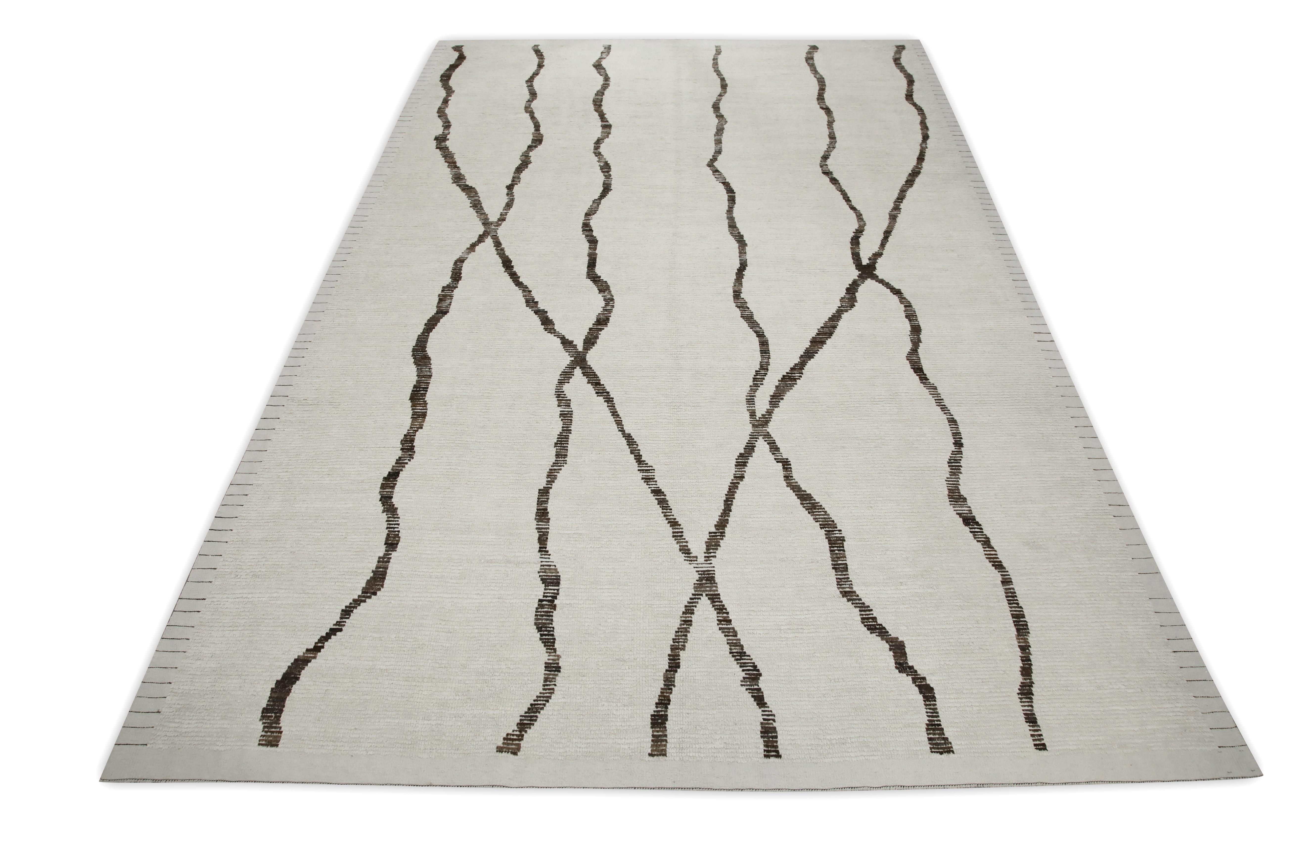 Tappeto in lana in stile marocchino fatto a mano Marrone e Beige Tessuto a mano 9'6