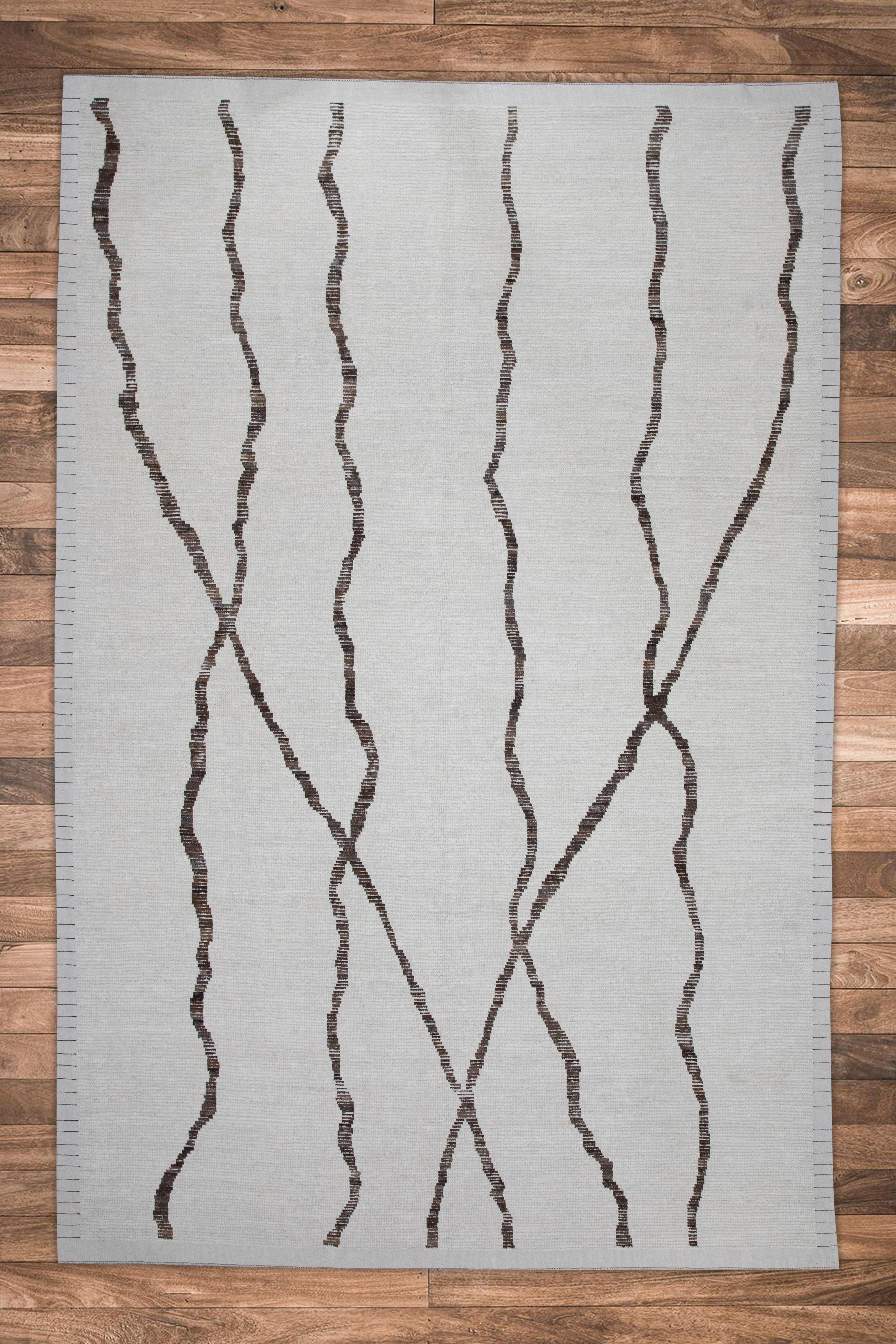 Tappeto in lana in stile marocchino fatto a mano Marrone e Beige Tessuto a mano 9'6