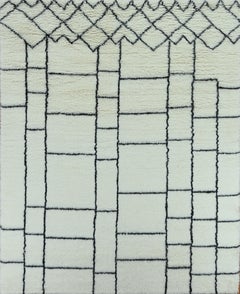 Handmade Moroccan Style Wool Rug in Ivory with Black Geometric & Tribal Pattern