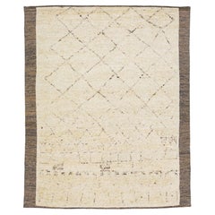 Handmade Moroccan Style Wool Rug With Tribal Motif In Beige