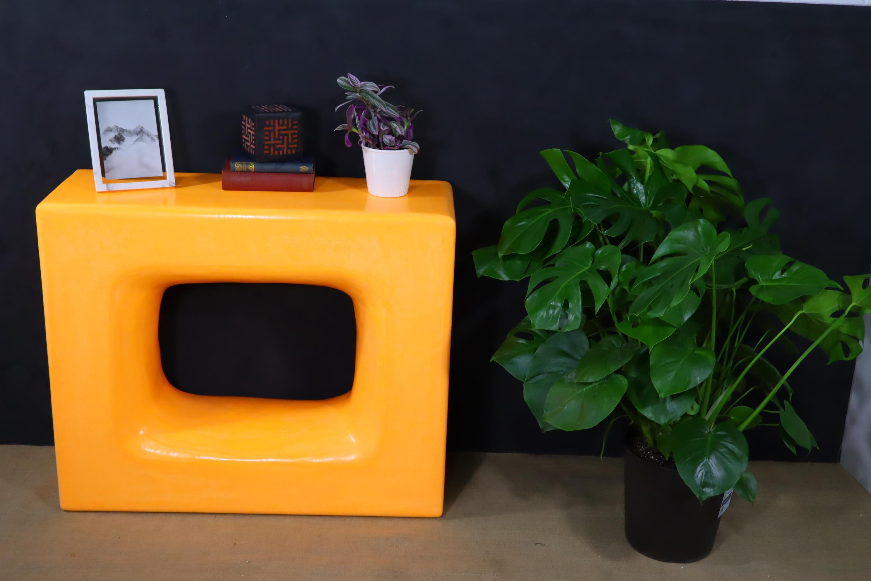 Handmade Moroccan Tadelakt Console Table – Orange Plaster Finish For Sale 2