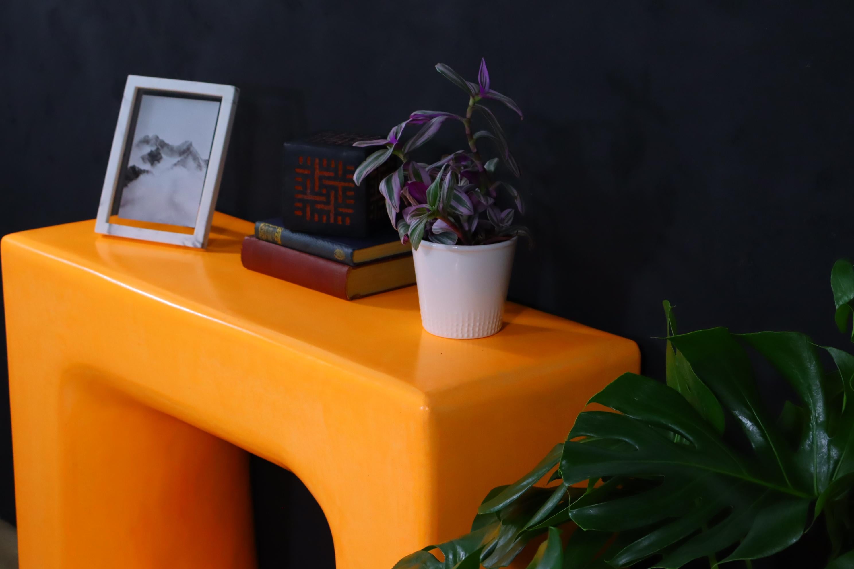Handmade Moroccan Tadelakt Console Table – Orange Plaster Finish For Sale 3