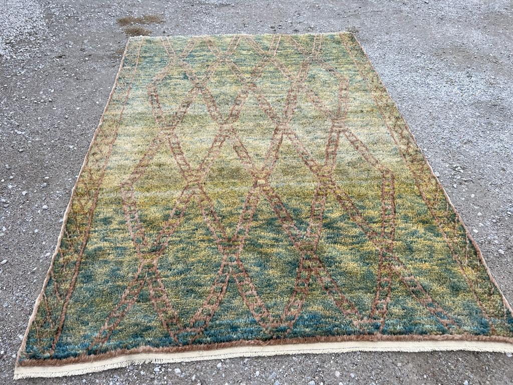 Hand-Knotted Handmade Moroccan Wool Rug in Blue, Green, Rust. Made-to-Order. Custom Options A For Sale