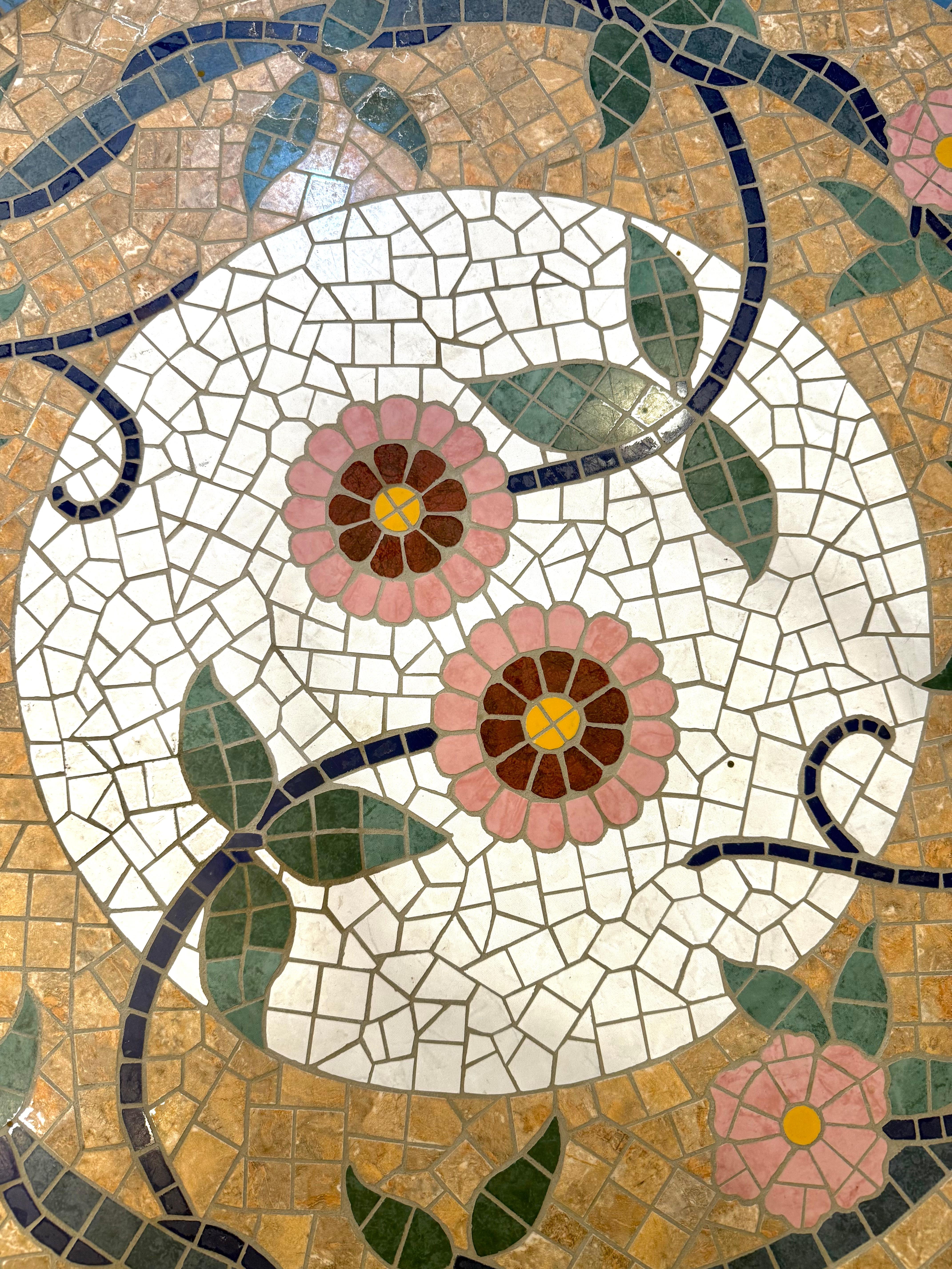 19th Century Handmade Mosaic French Tile Top Round Bistro Table
