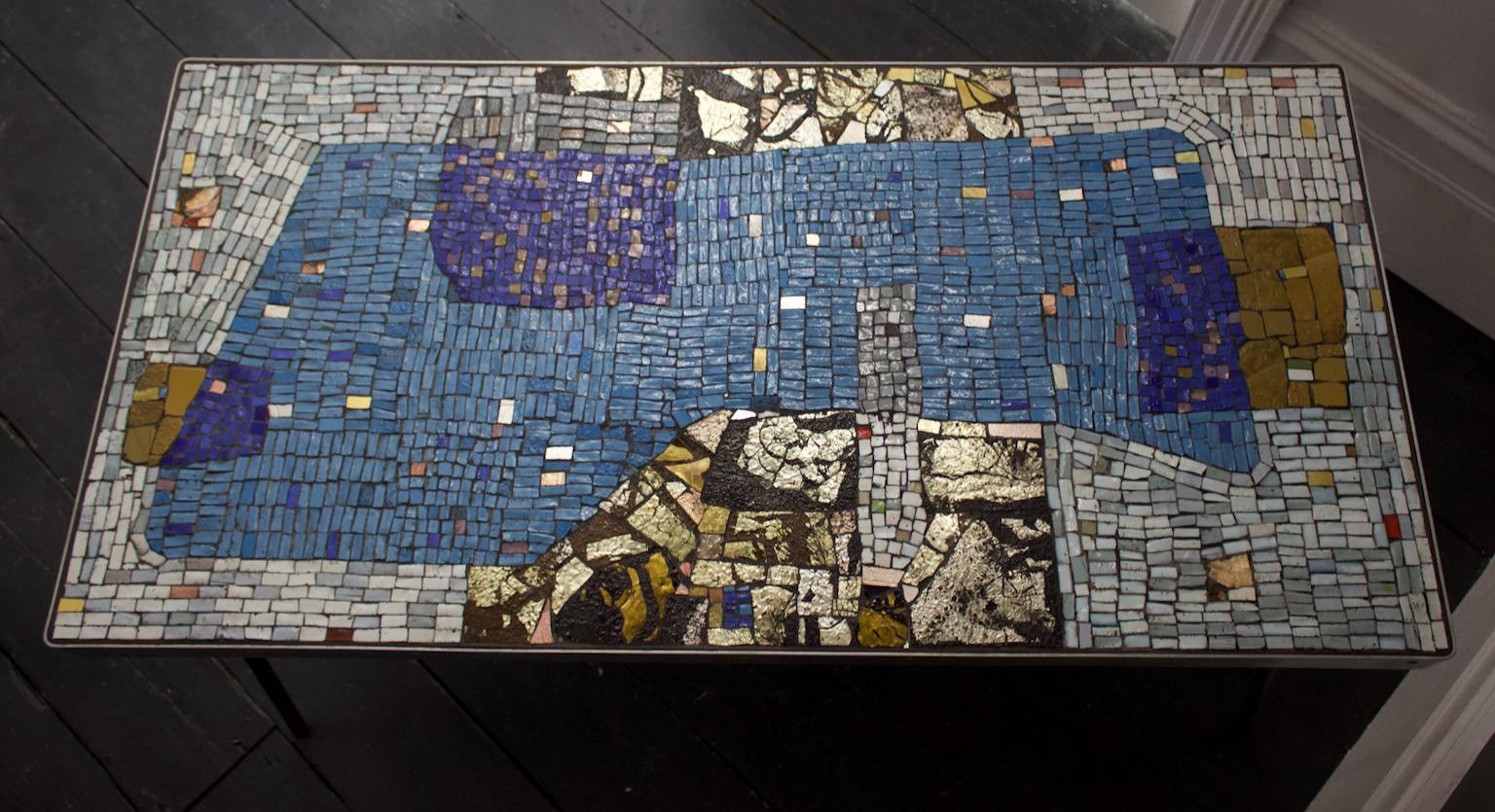 Handmade Mosaic Table by Helmut Lander with Blue and Gold Tones, Germany, 1953 2