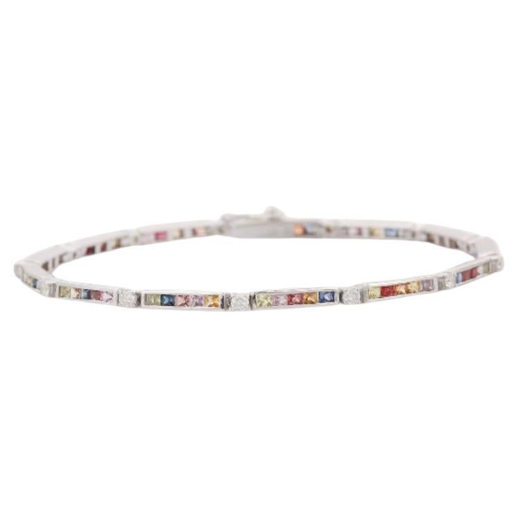 Handmade Multi Sapphire Gemstone Bracelet 925 Sterling Silver, Grandma Gift