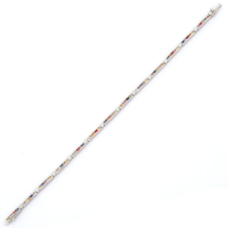Modern Classic Multi Sapphire Thin Luxury Tennis Bracelet for Her in 925 Silver Jewelry For Sale