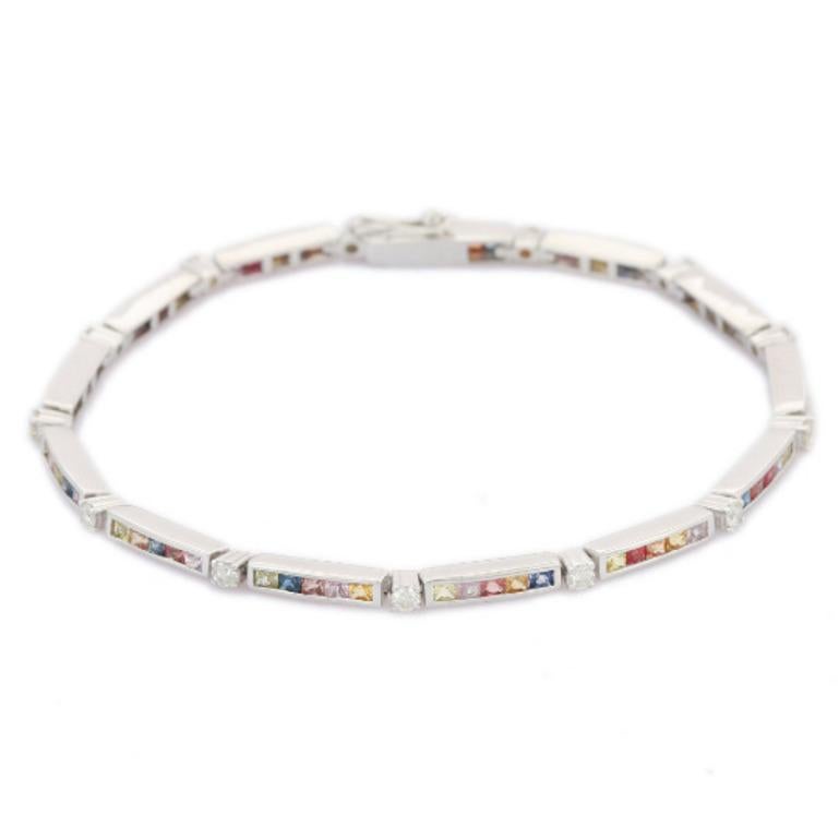 Classic Multi Sapphire Thin Luxury Tennis Bracelet for Her in 925 Silver Jewelry In New Condition For Sale In New York, NY