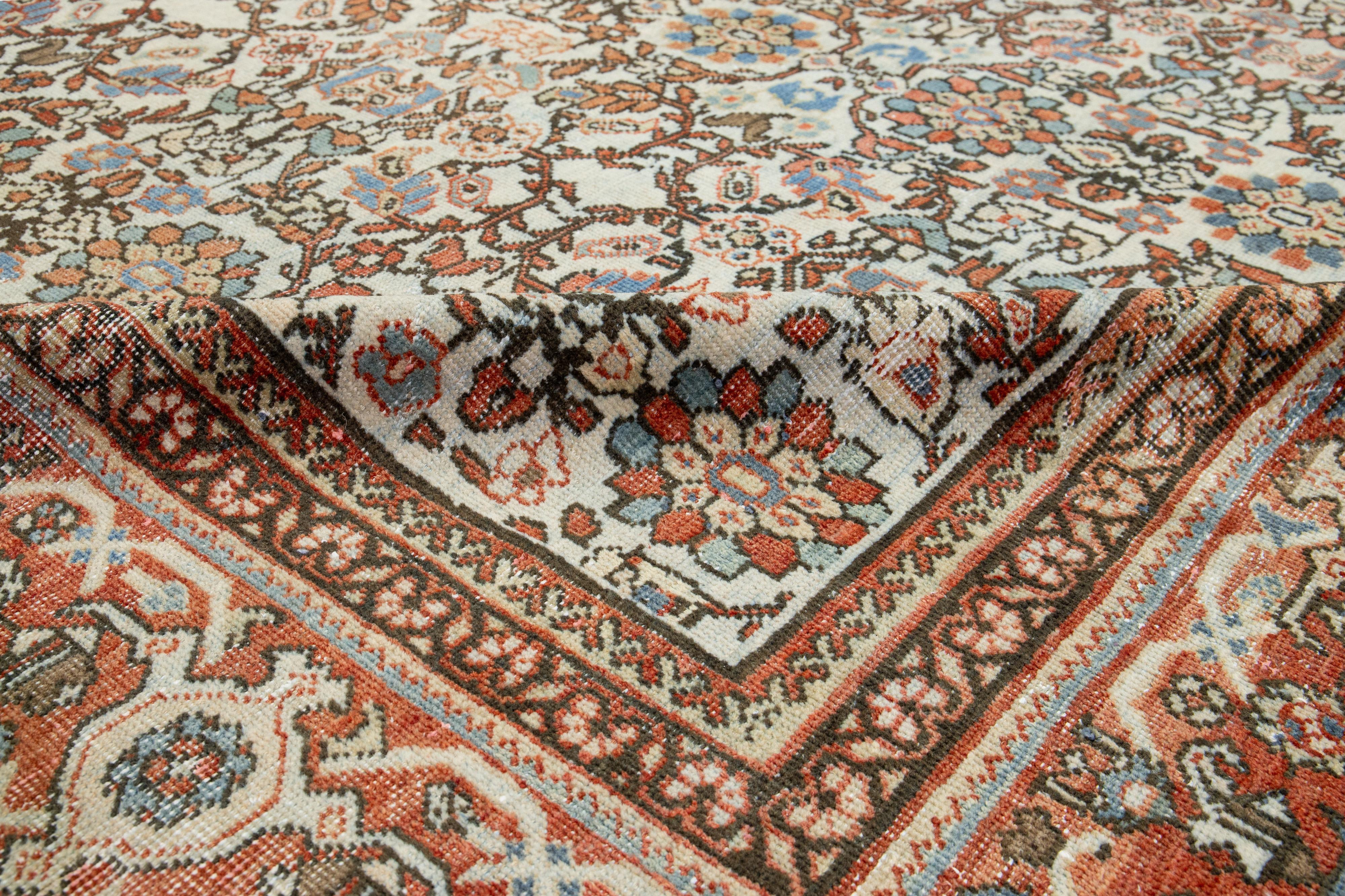 Handmade Multicolor Persian Mahal Designed Wool Rug From the 1910s For Sale 4