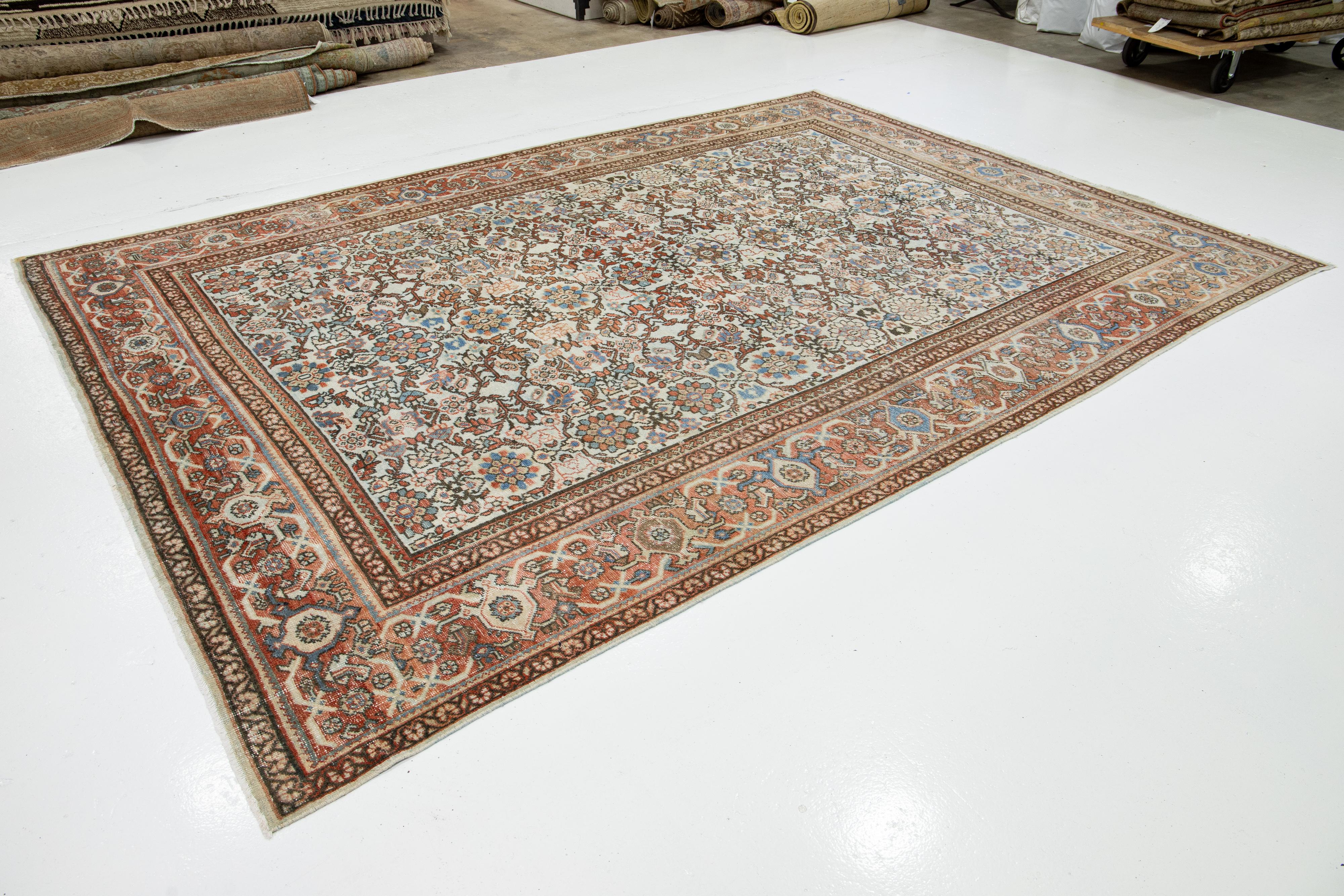 Hand-Knotted Handmade Multicolor Persian Mahal Designed Wool Rug From the 1910s For Sale