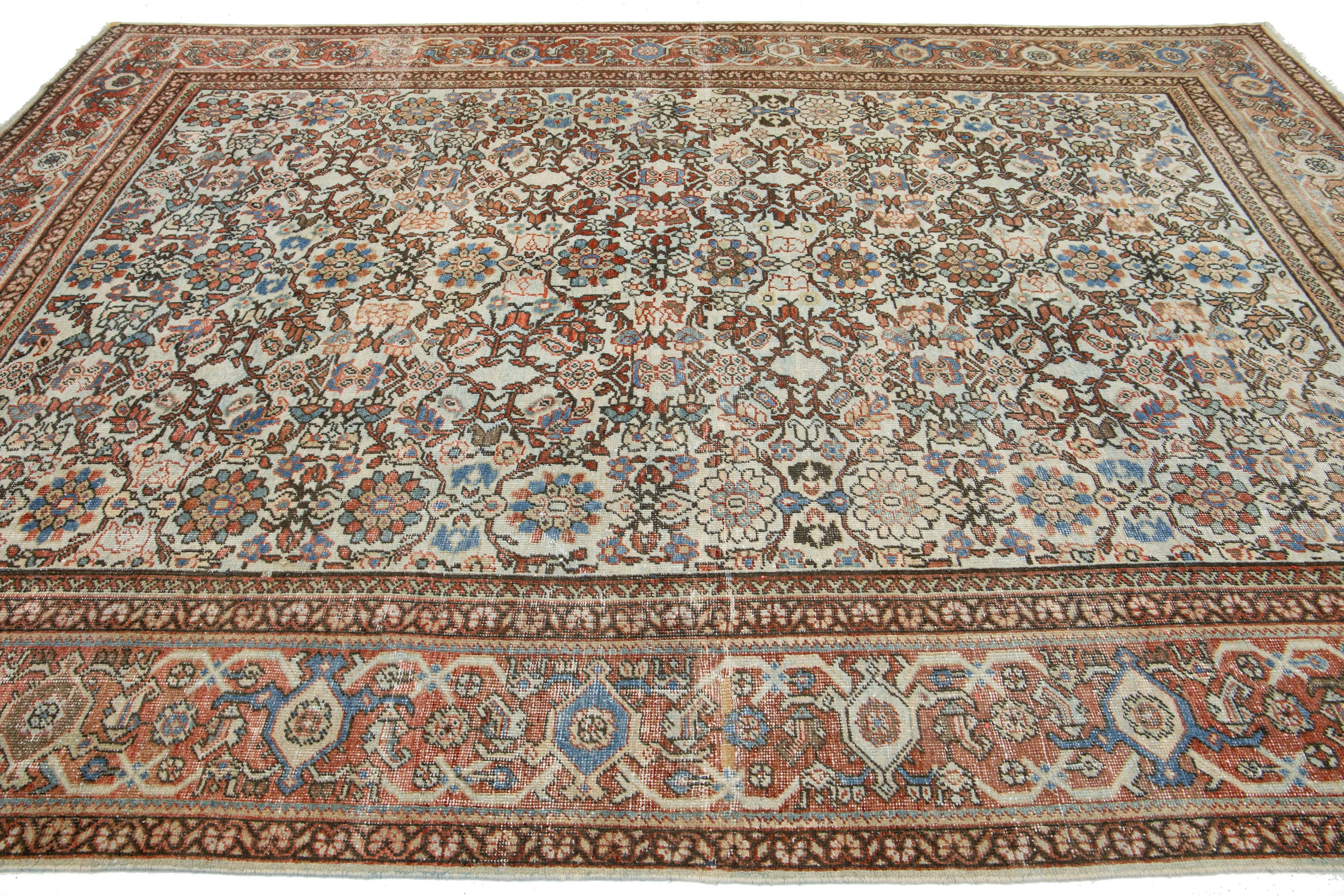 20th Century Handmade Multicolor Persian Mahal Designed Wool Rug From the 1910s For Sale