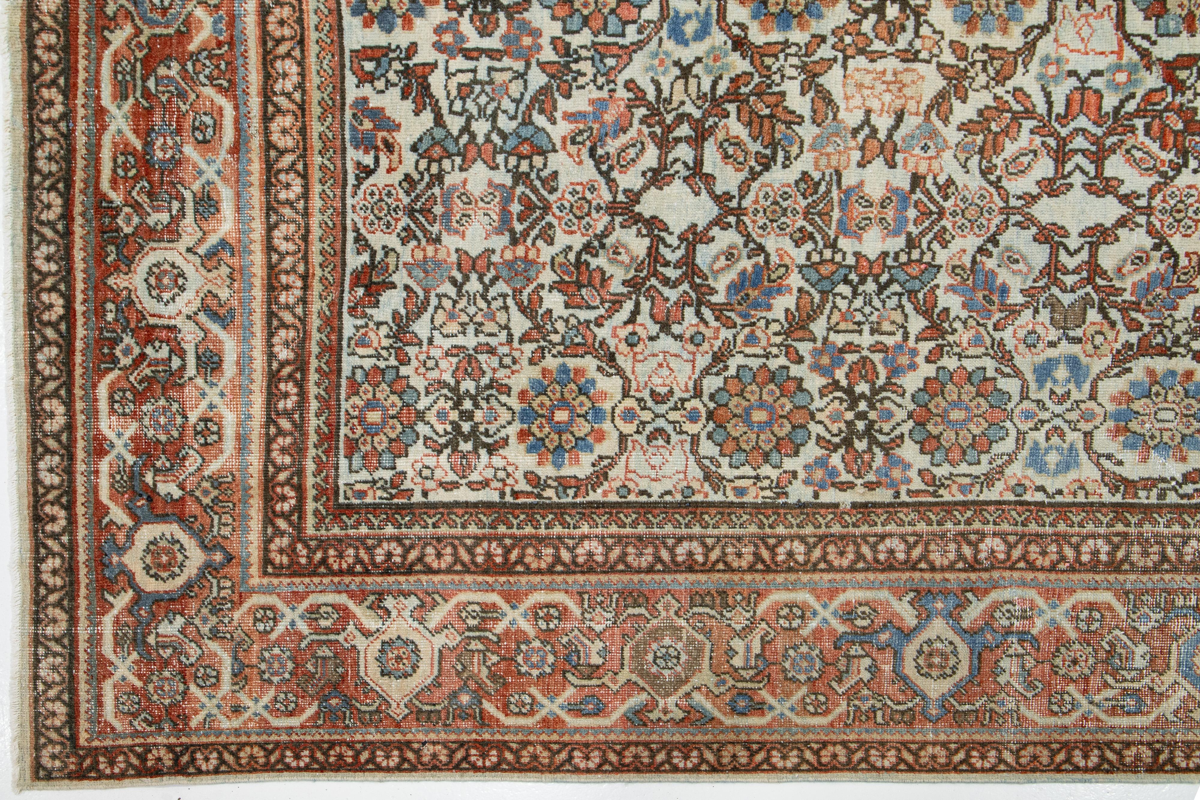 Handmade Multicolor Persian Mahal Designed Wool Rug From the 1910s For Sale 1