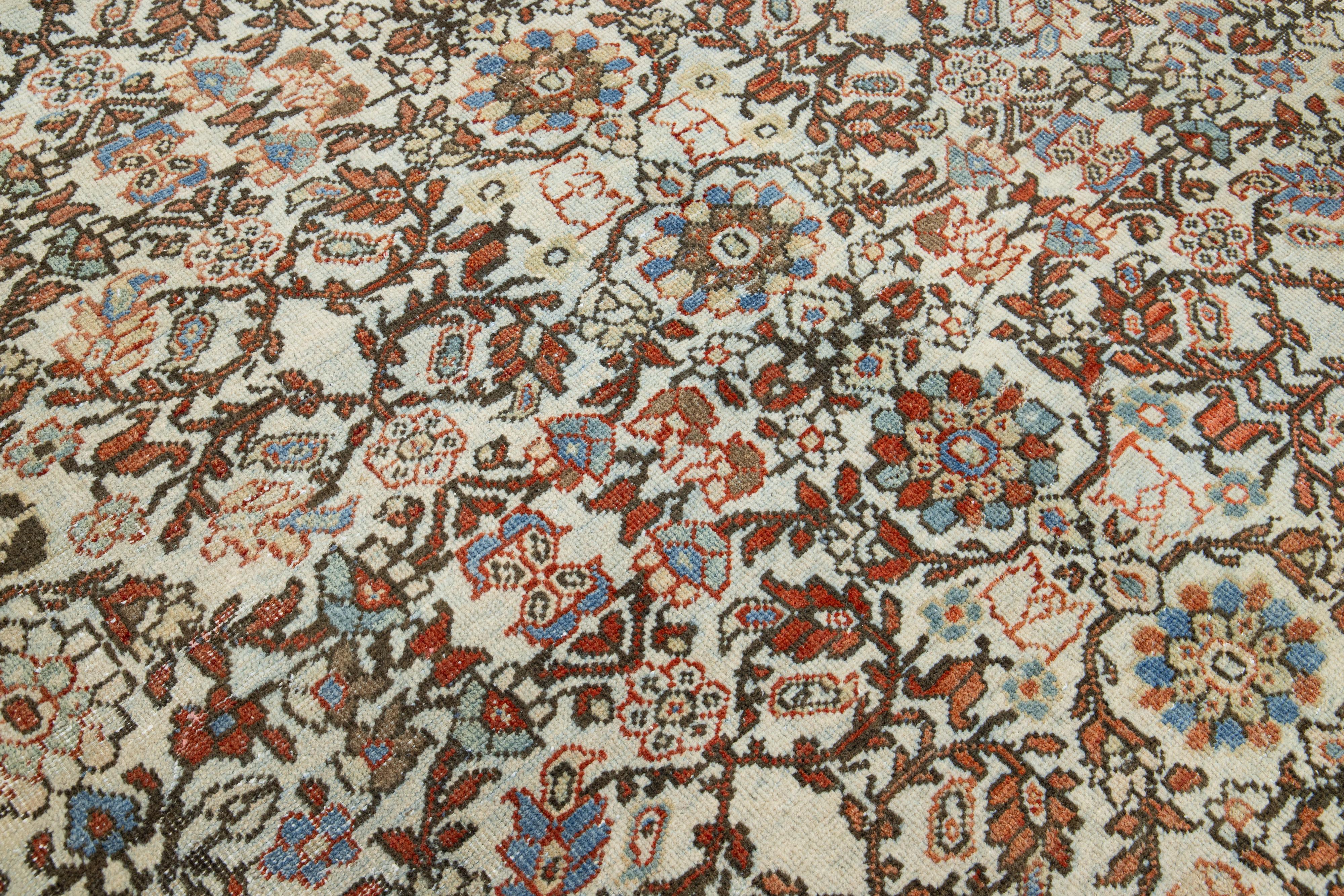 Handmade Multicolor Persian Mahal Designed Wool Rug From the 1910s For Sale 3