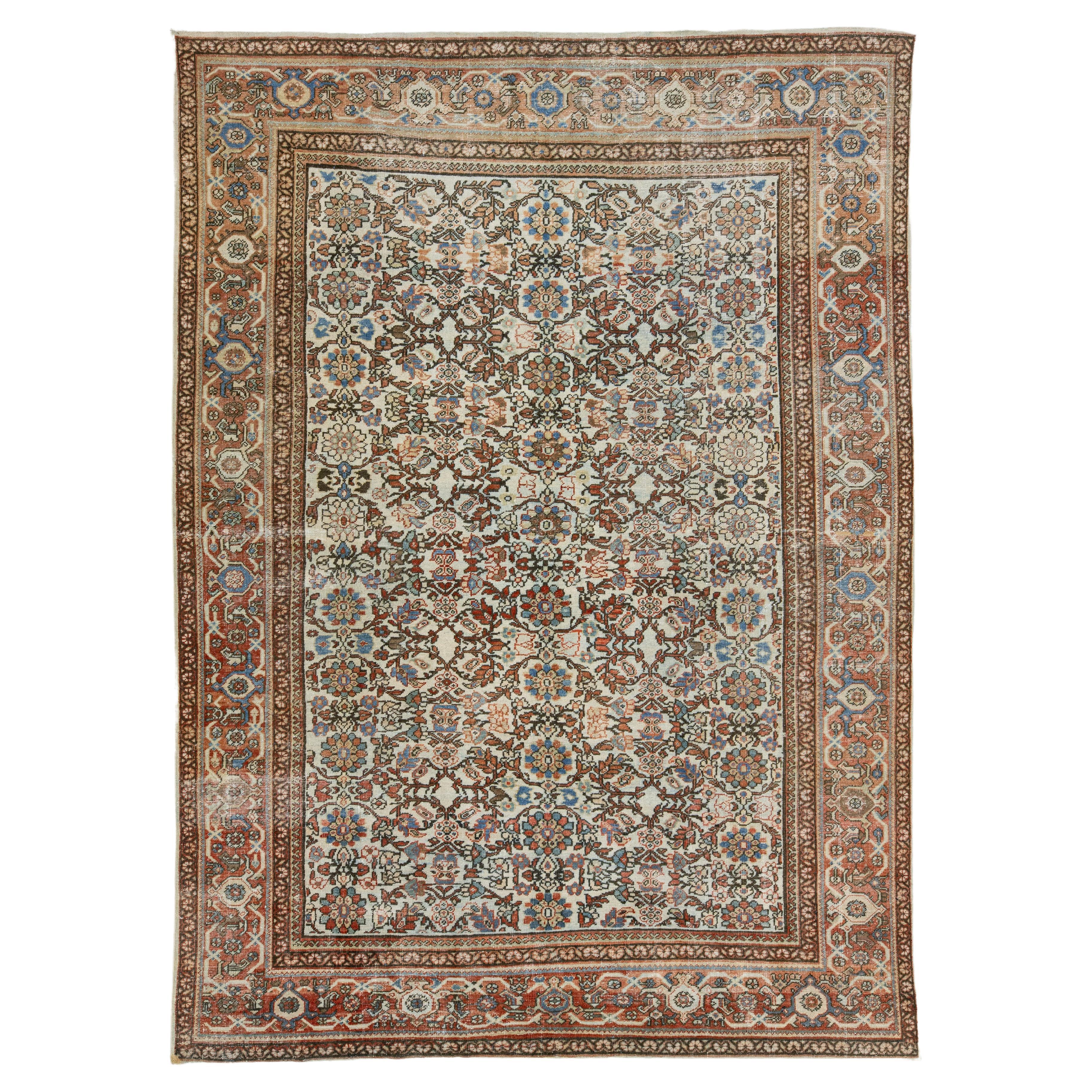 Handmade Multicolor Persian Mahal Designed Wool Rug From the 1910s For Sale